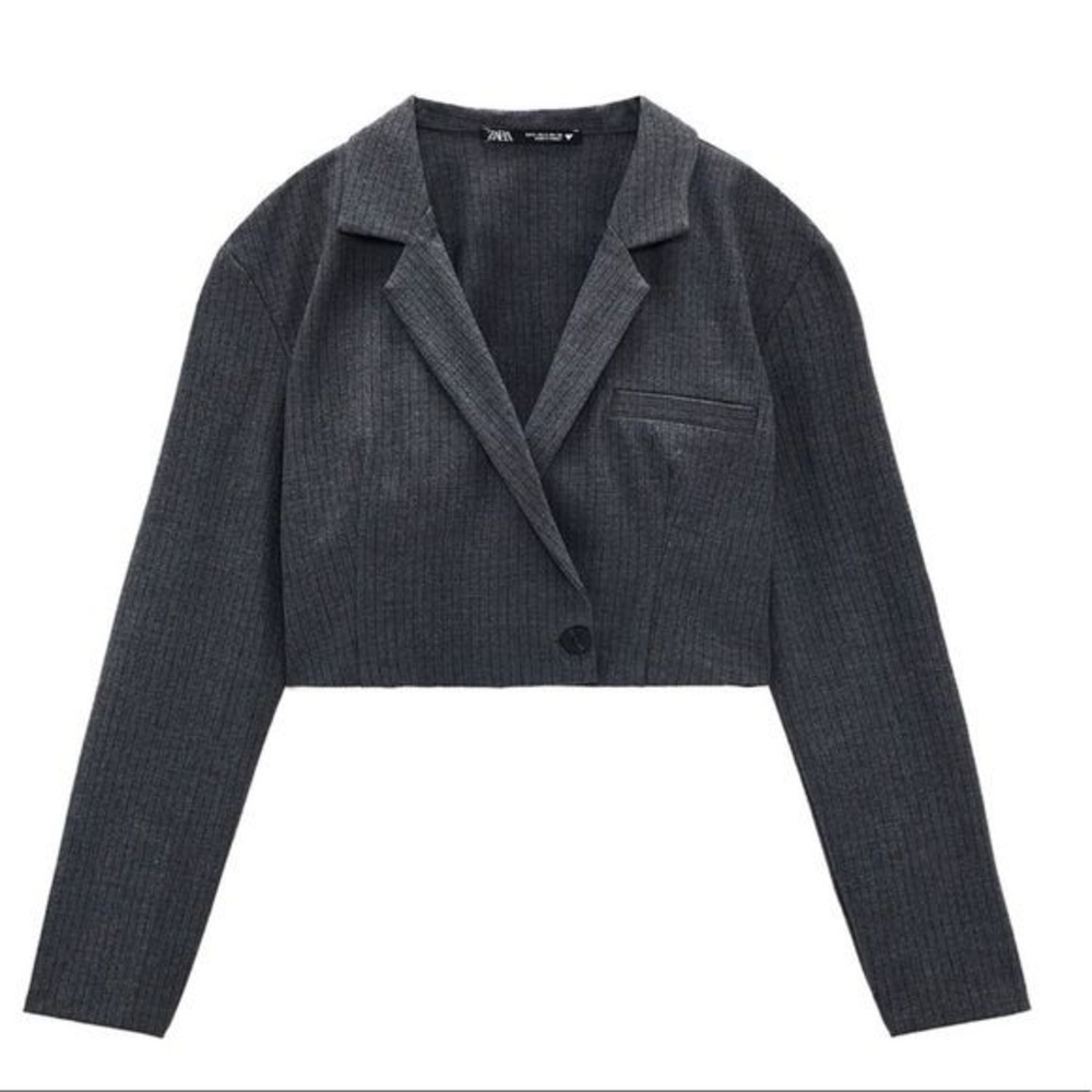 ZARA Cropped Pinstripe Shirt Blazer